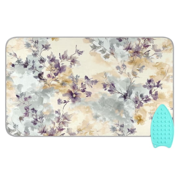 Beige Floral Art Ironing Mat Blanket for Table Top Travel Portable Ironing Board Pad 47.2x27.6 Inch