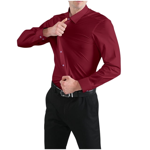 Mefallenssiah Hauts pour Hommes, Liquidation Mode Décontractée Tissu Élastique Solide Col Rabattu Boutons Hauts Chemises