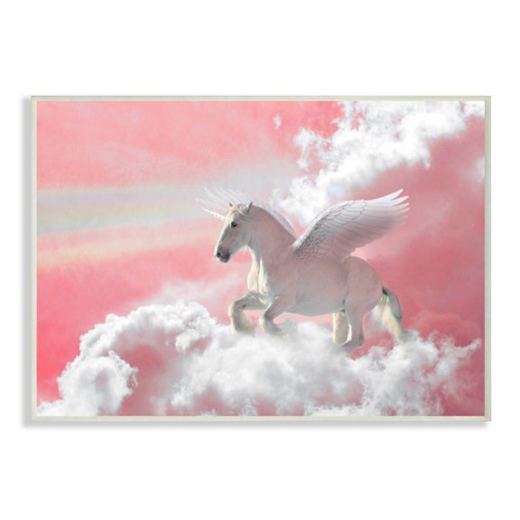Stupell Industries Unicorn Sky Pink Rainbow Kids Design Wall Plaque by Ziwei Li
