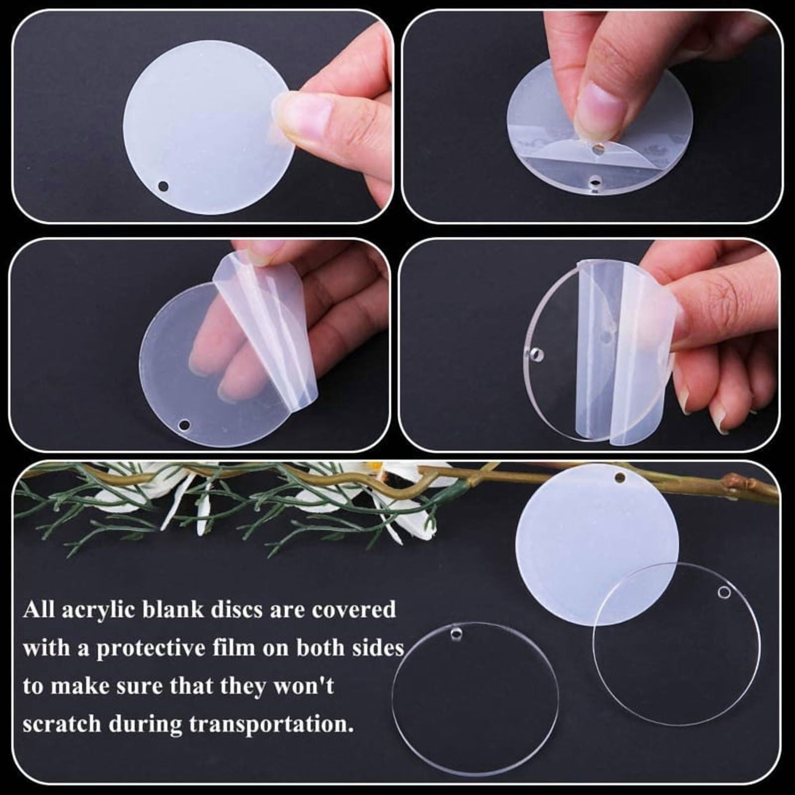 324x Acrylic Keychain Blanks Set Circle Ornaments Blanks Clear Round Acylic Disc Ornament with for Key Chain Rings for D
