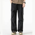thumbnail image 2 of YLSDY Flat Pocket Parachute Pants for Men Casual Baggy Cargo Pants Unisex Street Y2K Pants Drawstring Trouser Black L, 2 of 4