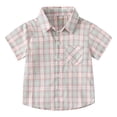 thumbnail image 2 of FINALGANG Toddler Boys Kids Lapel Collar Short Sleeve utton Front Plaid Check Print Bust Pocket Regular Fit Casual Woven Shirt For Daily Wear Leisure Top Light Pink 4-5 Years, 2 of 4