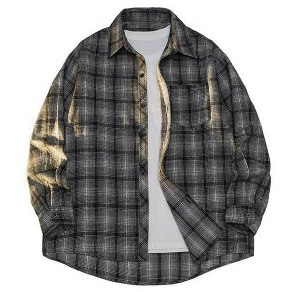 zfhfof Men's Flannel Plaid Shirts Jacket Fall Long Sleeve Shacket Lightweight Casual Button Down Overshirts with Pockets