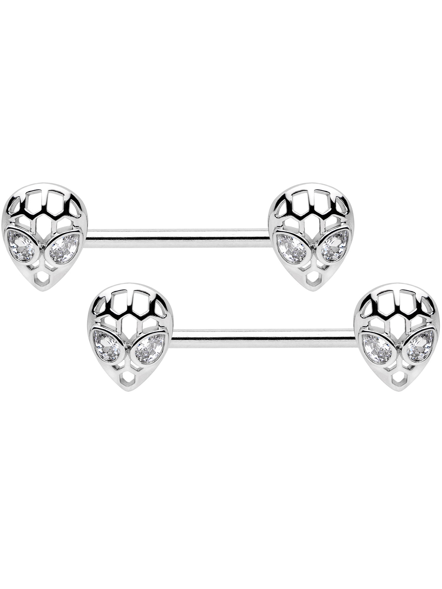 Body Candy Stainless Steel Clear Accent Barbell Nipple Ring Set 14 Gauge  9/16 