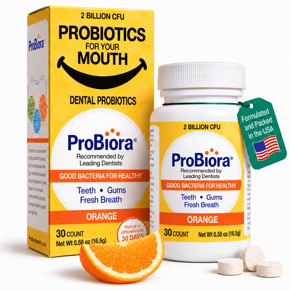 ProBiora Health Orange Dental Probiotic Breath Mints for Oral Care and Gum Health, 30 Tablets