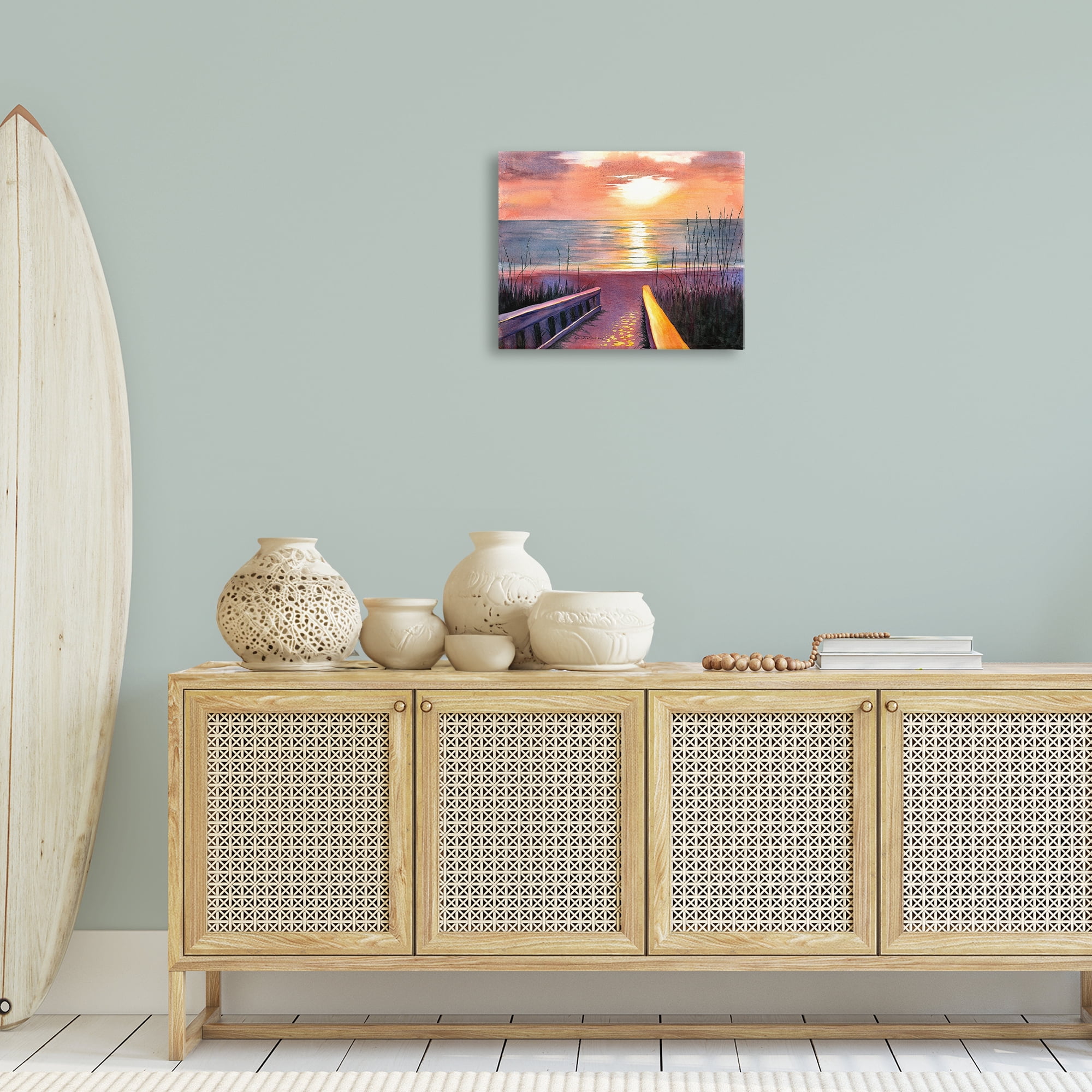 Stupell Industries Sea Sunset Reflection Landscape Painting Gallery Wrapped Canvas Art Print Wall Art, 20 x 16