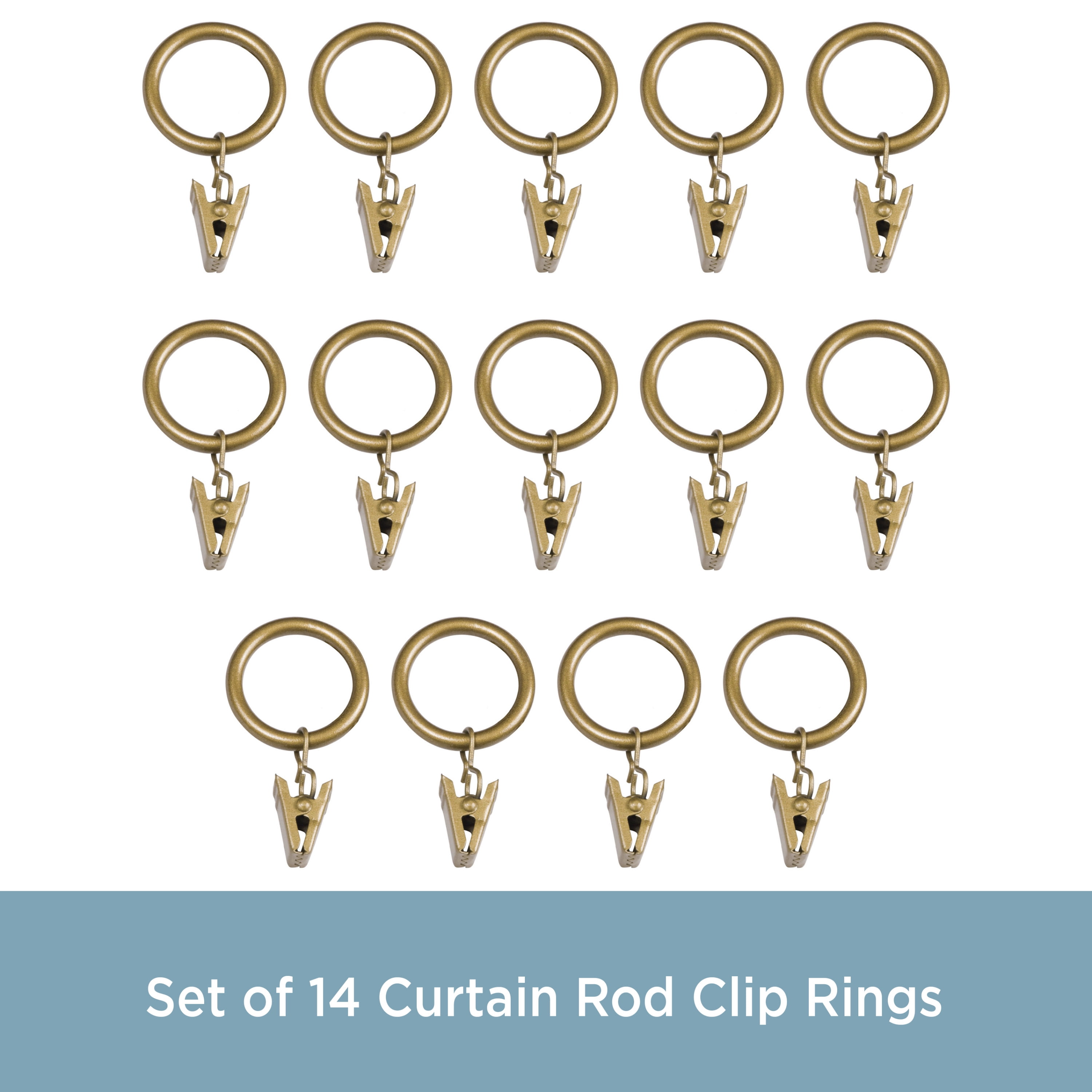 Kenney Clip Rings for 1" to 1-1/4" Diameter Curtain Rods, Gold, Set of 14