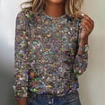 thumbnail image 4 of Women's Crew Neck Tunic Tops Fashion Sequin Printed Casual Long Sleeve Pullover Tee Spring Glittery Party Club Shirts(Multicolor,XL), 4 of 4