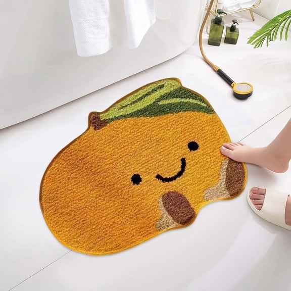 Orange Bath Mat Cute Bathroom Rugs for Living Room and Bedroom, Luxury Funky Bathroom Mats Non Slip Fruit Shaped Absorbent Bathtub Cool Washable Rug Plush Shower Rugs