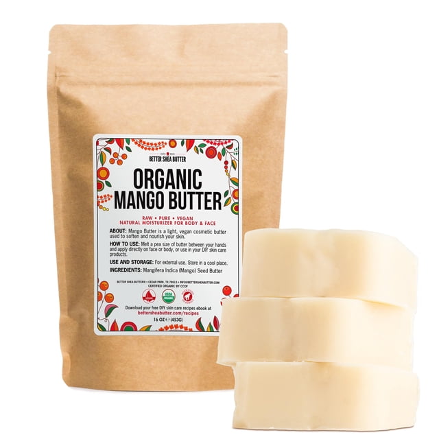 Mantequilla de mango orgánica 1 lb - Mantequilla de semilla de mango orgánica cruda sin refinar para el cuidado de la piel Mantequilla corporal y cabello - Mantequilla de mango pura prensada en frío p