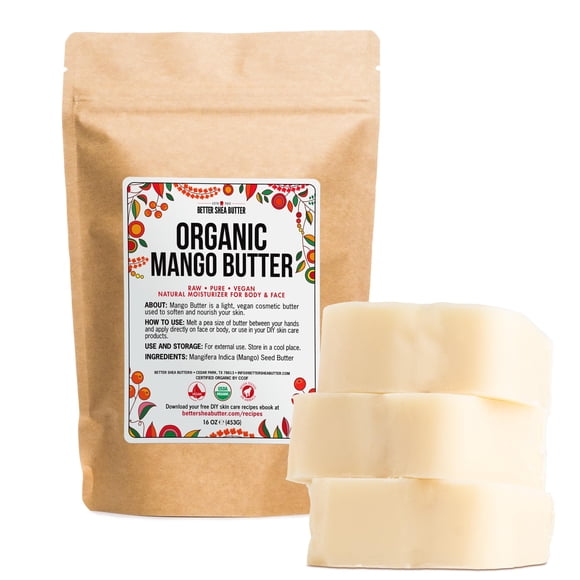Mantequilla de mango orgánica 1 lb - Mantequilla de semilla de mango orgánica cruda sin refinar para el cuidado de la piel Mantequilla corporal y cabello - Mantequilla de mango pura prensada en frío p