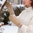 thumbnail image 3 of BadPiggies Winter PU Leather Suede Gloves for Women, Warm Thermal Touchscreen Texting Dress Driving Motorcycle Gloves Fleece Lining (Beige), 3 of 9