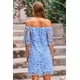 thumbnail image 2 of Vestido PRETTYGARDEN Mini Azul con Encaje Floral y Hombros Descubiertos Talla L, 2 of 8