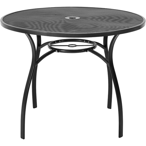 AECOJOY 37" Round Outdoor Dining Table, Metal Patio Table with Umbrella