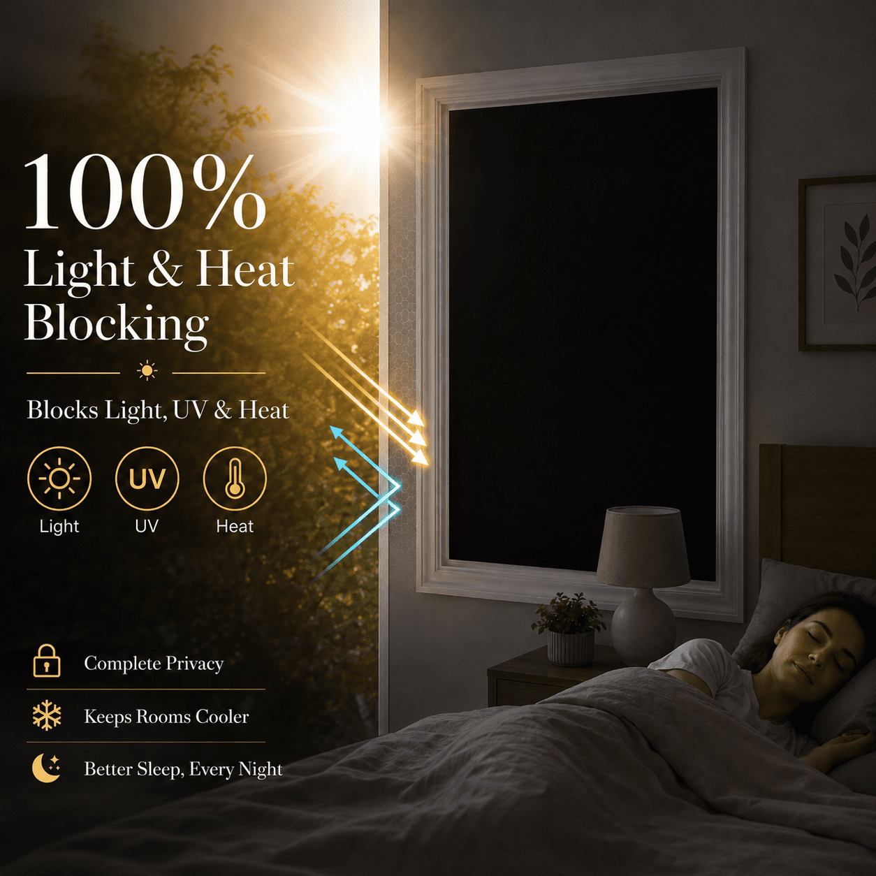 DONGPAI Blackout Curtains Portable No Drill Window Blinds, 100% Light Blocking Temporary Window Cover for Travel, Baby Nursery, Bedroom and RV Skylight, DIY Cut to Size, Reusable Hook and Loop, Black