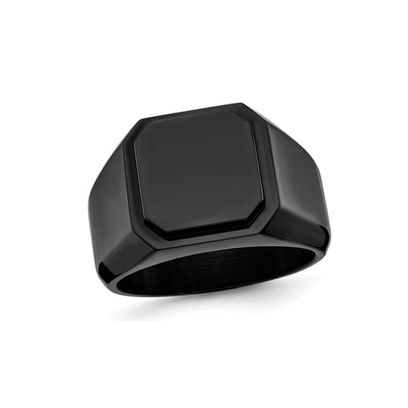 Gem & Harmony Mens Polished Black Plated Stainless Steel Signet Ring for Men