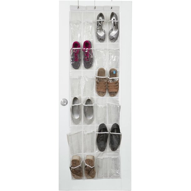 Over The Door Shoe Organizer with 24 Reinforced Pockets. Organize Your