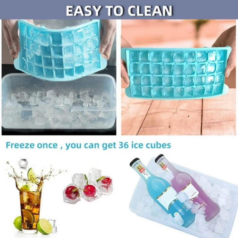 Ice Cube Tray with Lid container & scoop, Flexible & BPA Free Mold Making  36 Small Square Ice Cubes for Cocktail and Milk Tea 