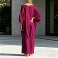 thumbnail image 4 of Ygbgbb Women's Oversized Linen-Blend Maxi Dress, Batwing Sleeve Dress with Pockets, Loose Wide Sleeve Casual Summer Long Dress Red XXXL, 4 of 5