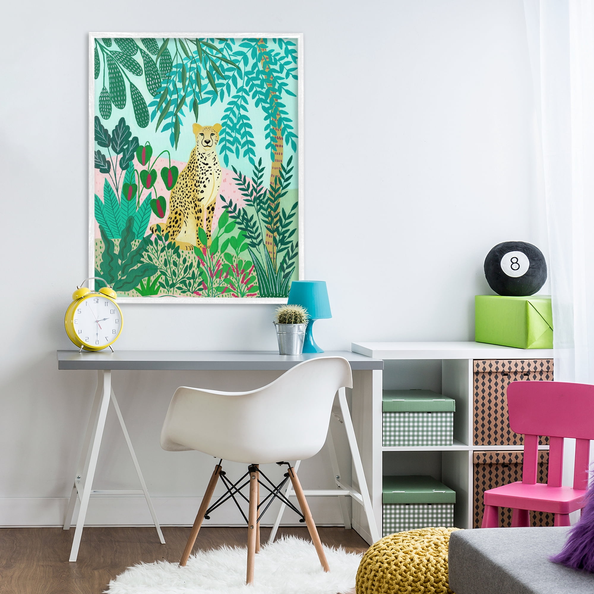 Stoic Leopard Tropical Forest White Framed Giclee Art, design by Nabeela Rumi