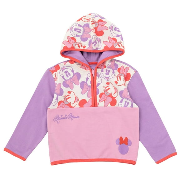Disney Minnie Mouse Fleece Half Zip Hoodie Colorblock Toddler to Big Kid