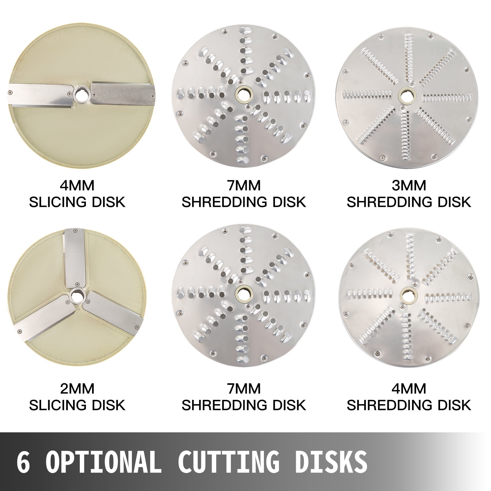 KFFKFF 110V Commercial Food Processor 2 Feeding Holes, 550W Electric Vegetable Slicer 1600 RPM, Stainless Steel Vegetable Processor Detachable 6-blades, 3mm/4mm/7mm Shred, 2mm/4mm Slice