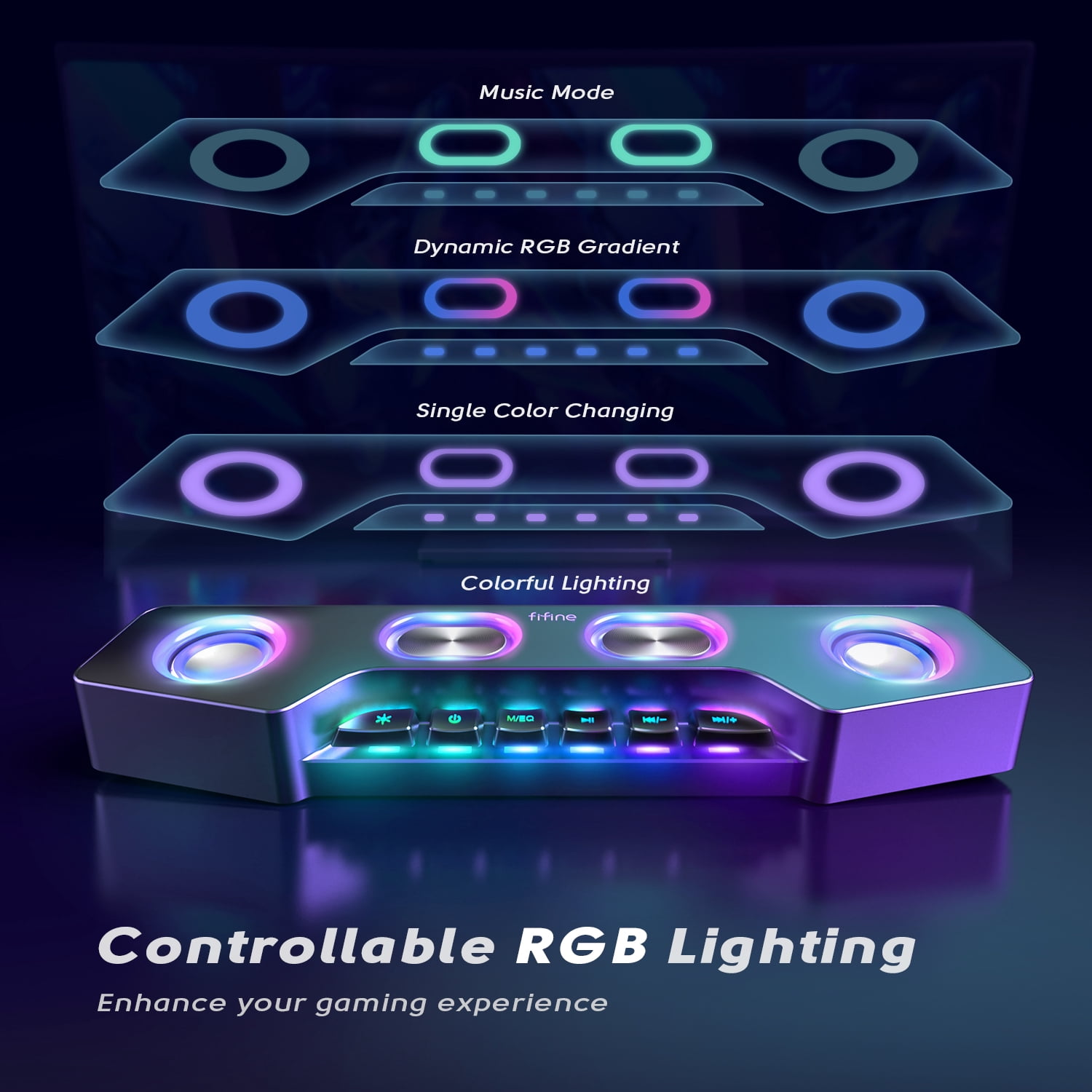 FIFINE Wireless Bluetooth Speakers for PC Computer, iPhone, RGB Gaming Soundbar with RGB, Volume Control, 3.5mm Mic Jack for Singing, Party