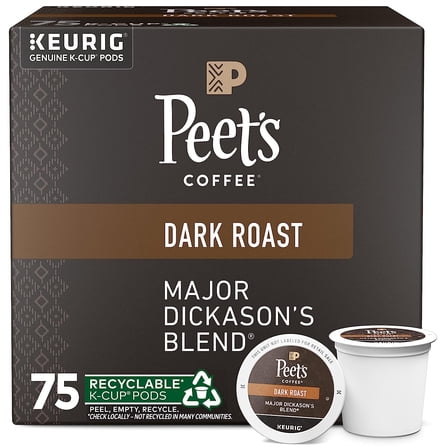 , Dark Roast Keurig K-Cup Pods - Major Dickason's Blend 75 Count (1 Box of 75 K-Cup Pods)