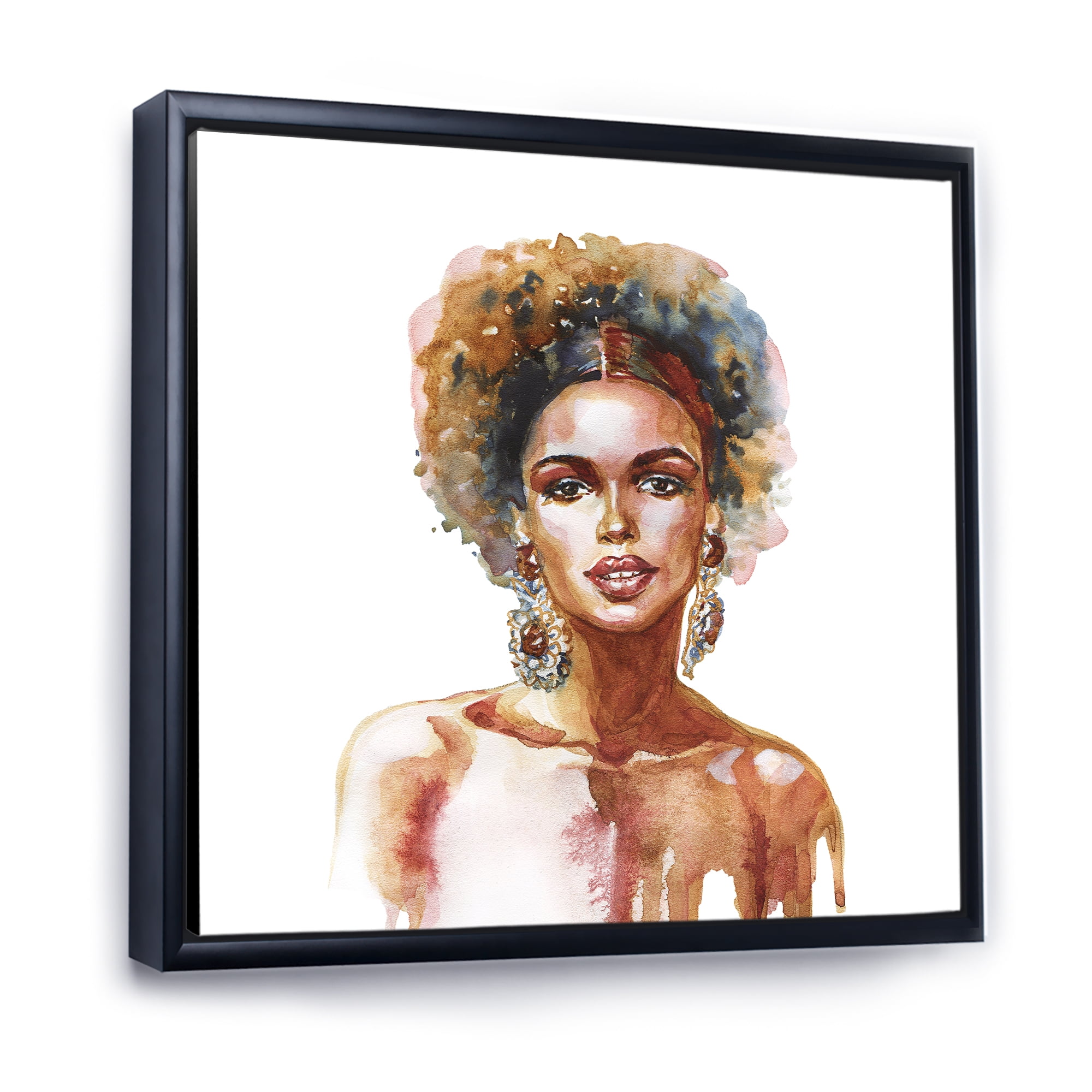Designart 'Portrait of Afro American Woman V' Modern Framed Canvas Wall Art Print