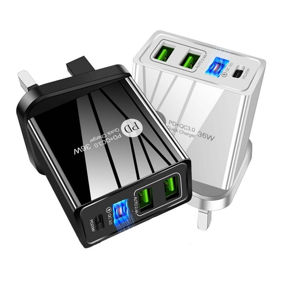 USB C Charger Block, 4-Port USB C Wall Charger Dual Port PD Plug Adapter QC Double USB A adapter 36W Multiport Portable Charge for Phone 16/16 Pro/ 16 Pro Max/16 Plus/15/14/13/SE/12 Cube(White-US)