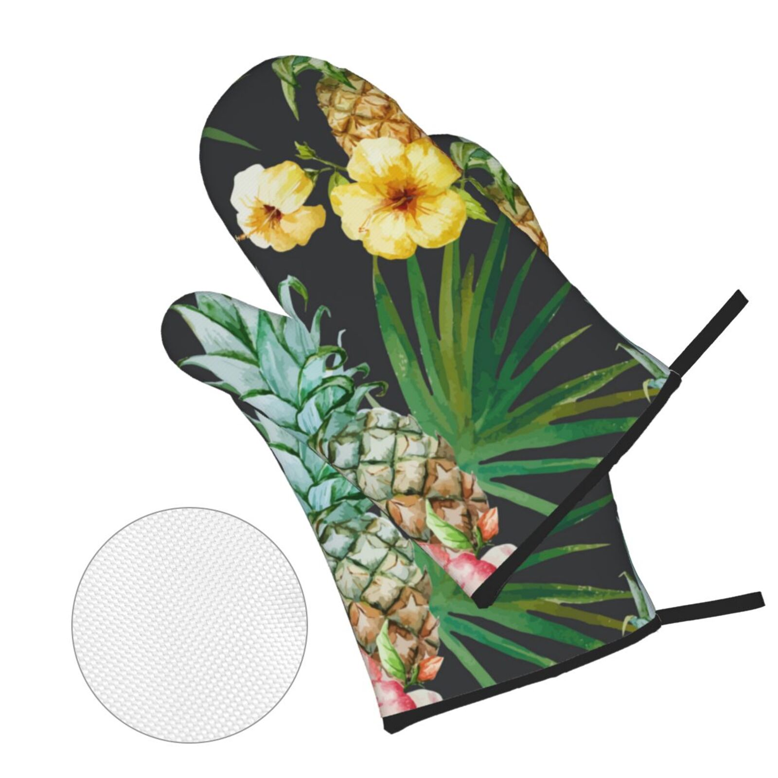 Tropical Pineapple Hawaii Floral 4Pcs Oven Mitts and Pot Holders Sets Oven Kitchen Gloves Hot Pads for Cooking BBQ Baking Grilling