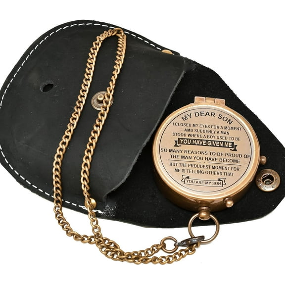Handcrafted Brass Compass with Leather Case – Motivational Gift for Him, Ideal for Birthday, Graduation & Religious Occasions