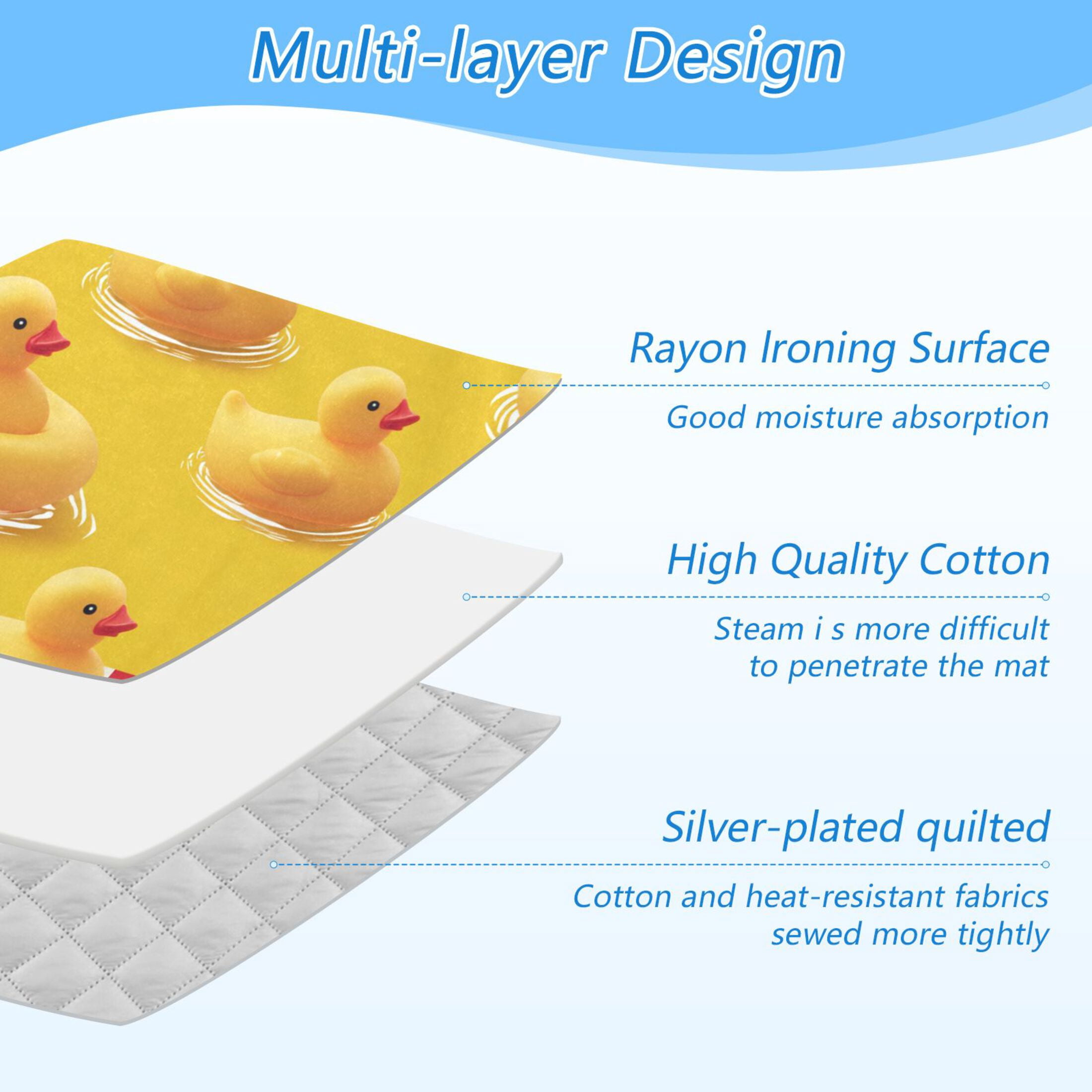 Red Stripes Yellow Rubber Duck Swim Ironing Mat Blanket Portable Travel Ironing Pad Heat Resistant Pad 47.2" x 27.6”