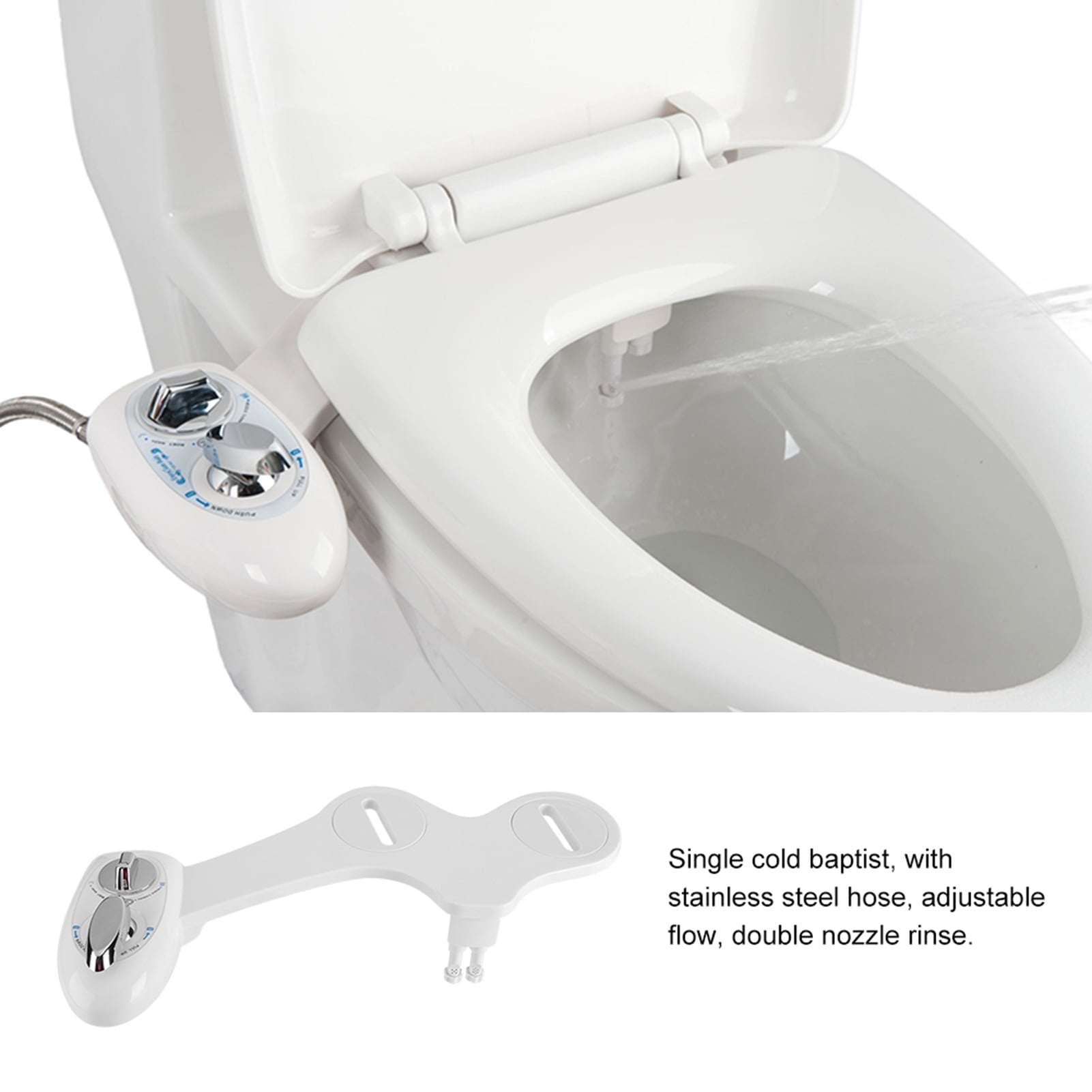 Water Automatic Adjustable Bidet Toilet Seat Attachment Double Nozzle Sprinkler 