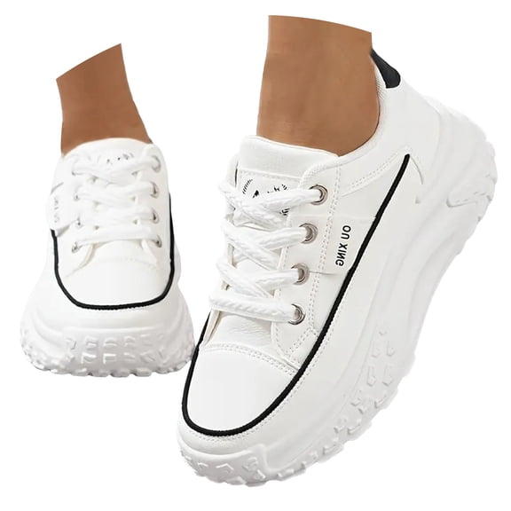 Women's Platform Wedge Sneakers Breathable Slip on Walking Shoes Fashion Leather Lace up Comfortable Work Outdoor Travel Shoes White Size 8