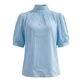 thumbnail image 5 of Womens Blouses Casual Tops Mock Neck Puff Sleeve Shirts Business Work Summer Outfits Lightweight Soft Daily Wear Fashion Tops by Yigetop Sky Blue S, 5 of 6