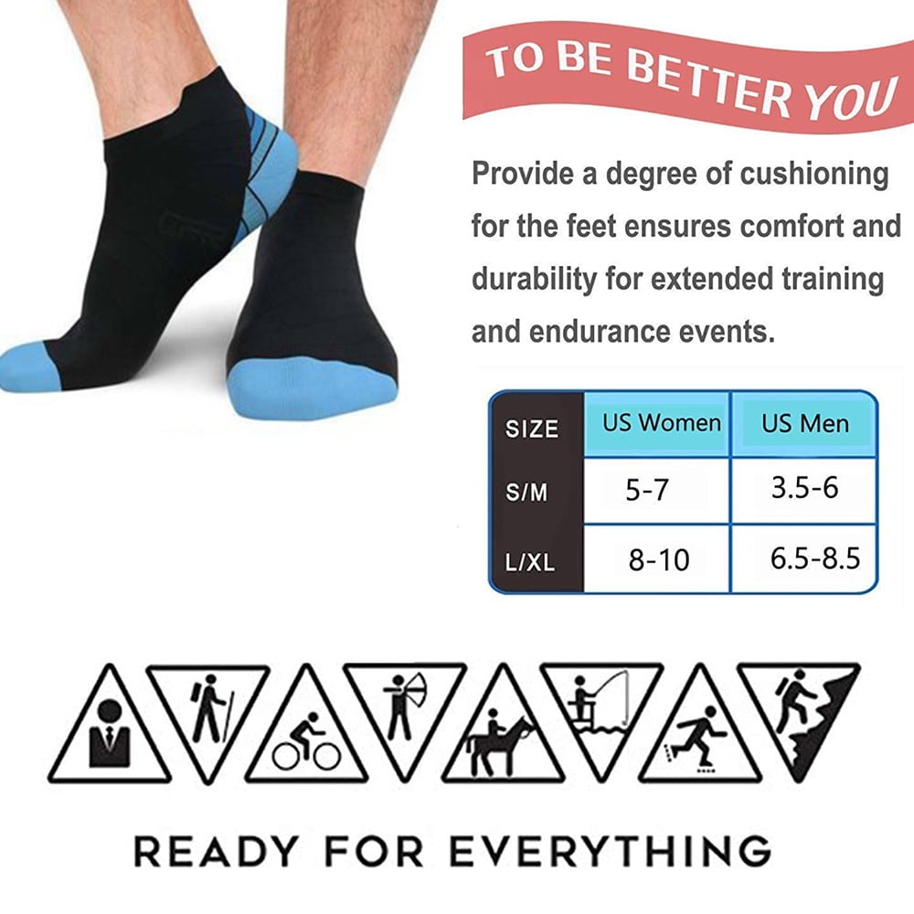 Compression Socks for Unisex Men and Women , Ankle Soft Moisture-Wicking Socks , Athletic Cushioned Low Cut Running Socks for a Secure Fit - 6 Pairs