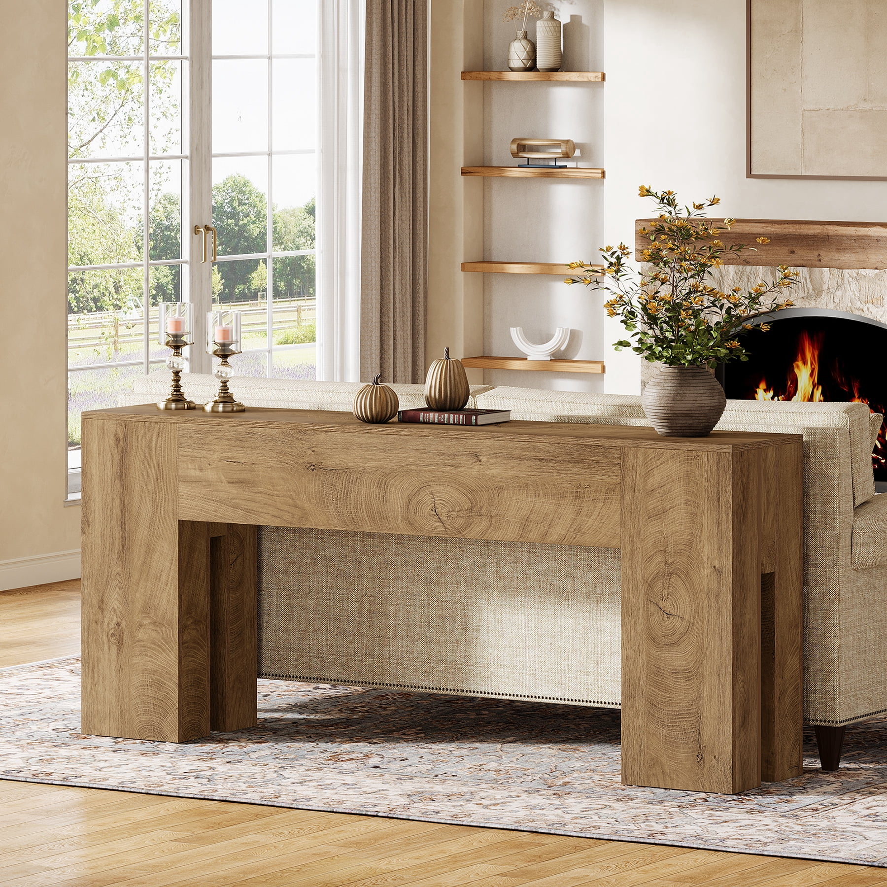 Tribesigns 71-inch Long Console Table for Entryway, Farmhouse Sofa Console Behind Couch, Entry Table for Hallway, Light Brown