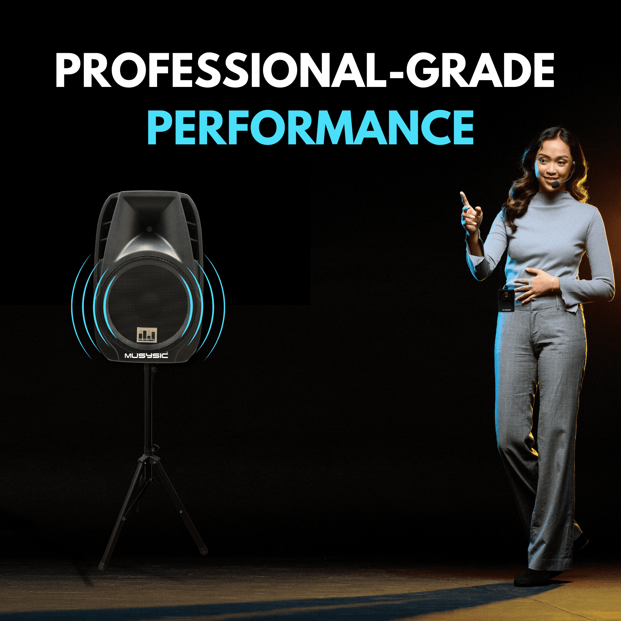 MUSYSIC MU‑U15PA Professional 15" Portable PA System – 2000W Peak, Dual UHF Wireless Microphones, Bluetooth, USB, FM Radio, Rechargeable Battery, Remote Control