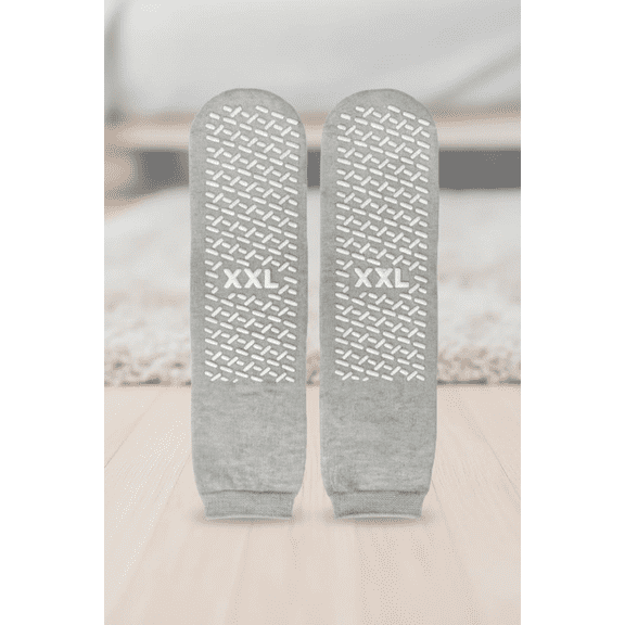 Extra Wide Non-Slip Slipper Socks with Single Tread Grip for Men and Women, Anti-Skid Cozy Indoor & Hospital Socks, Pack of 3 Pairs in 2XL Size