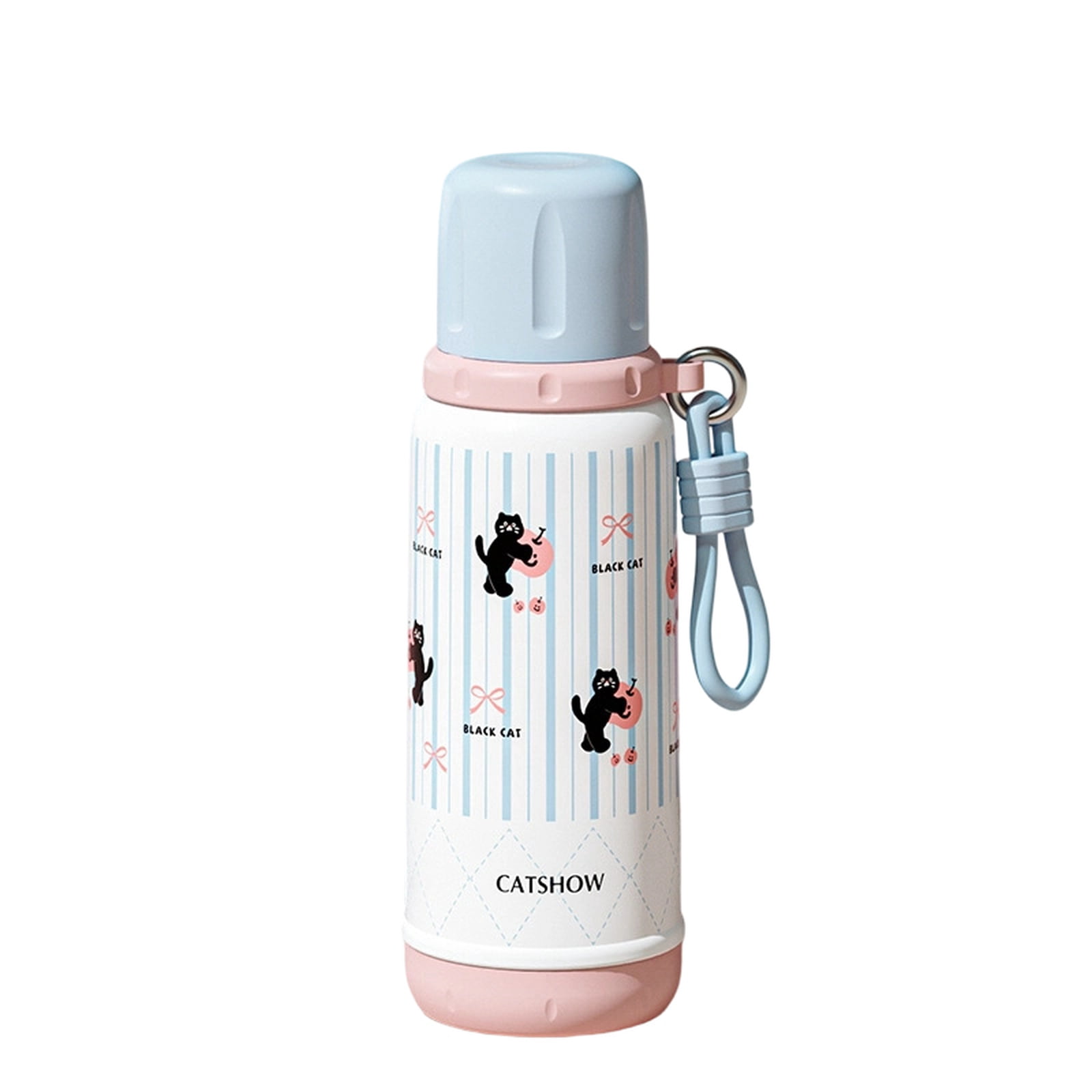 Stainless Steel Insulated Water Bottle with Straw, 550ml Large Capacity, Cute Portable Thermal Cup for Kids Students - Blue
