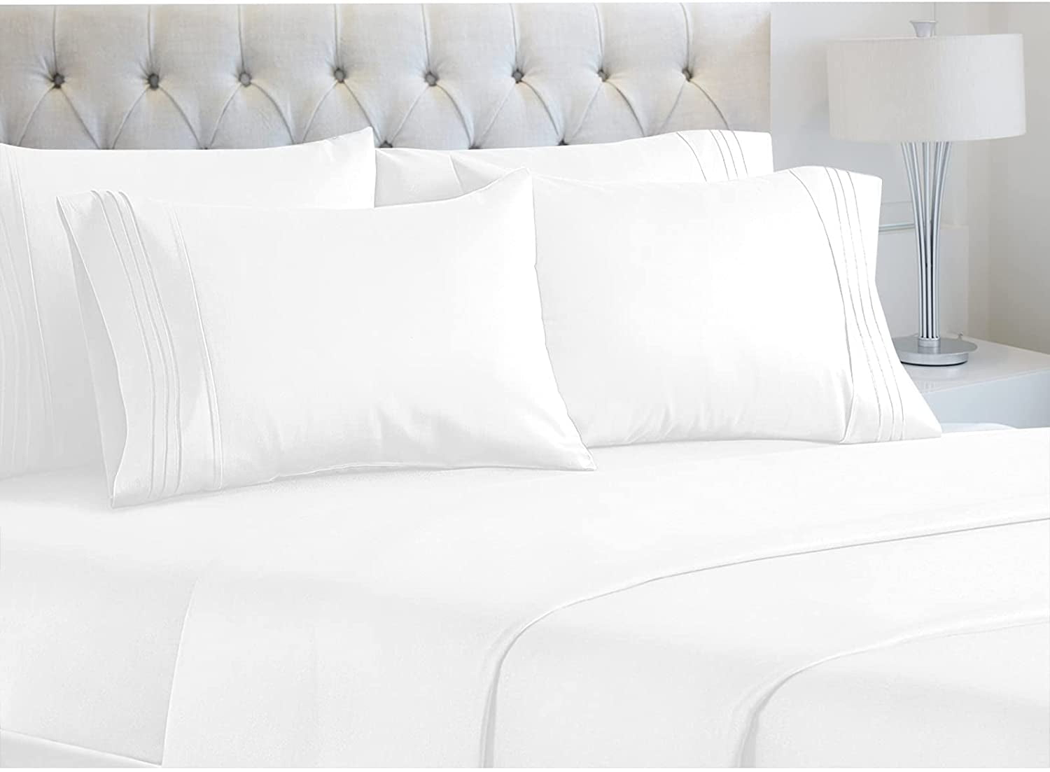 EaseHome Queen Size White Sheets Set 6 Piece Egyptian Sheets with