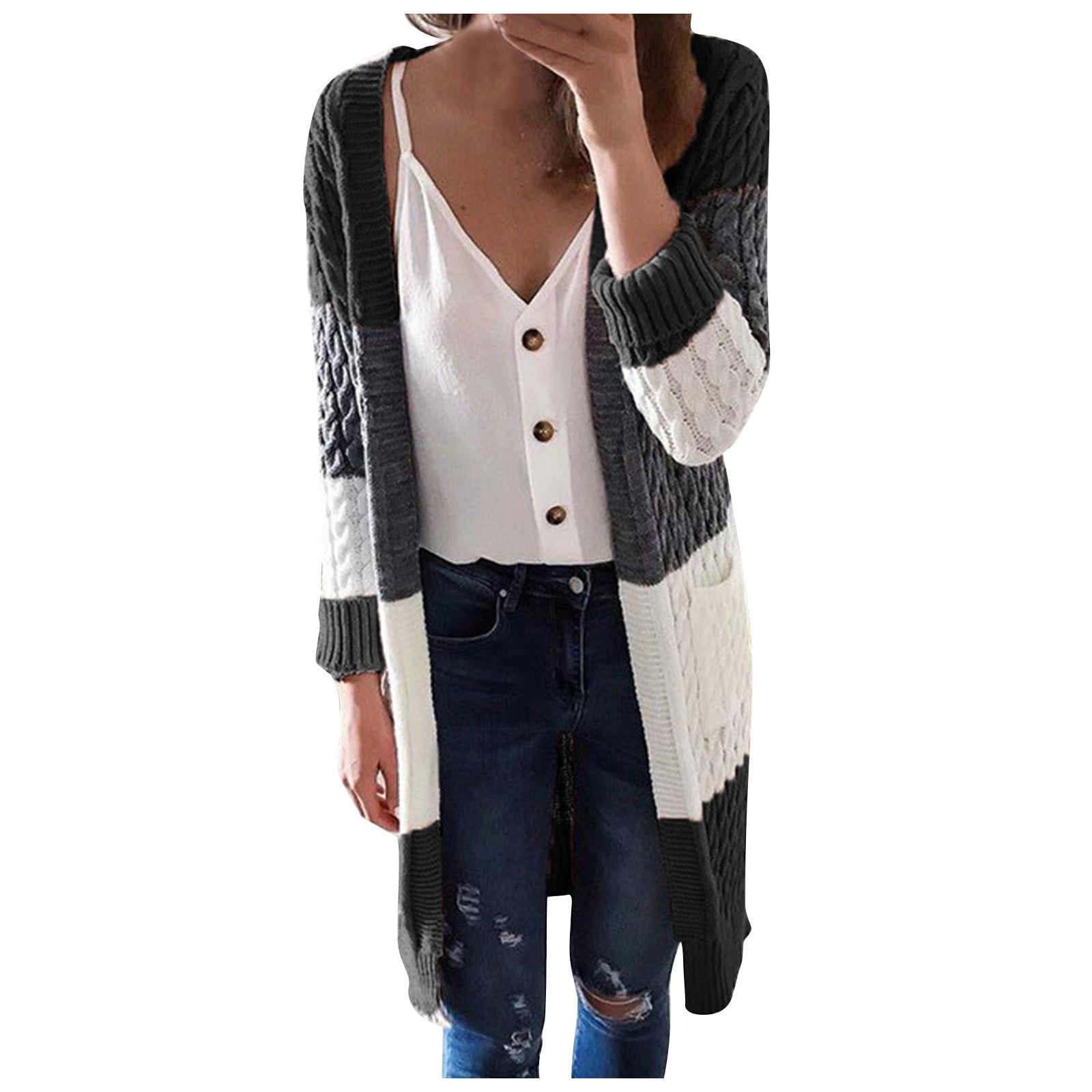 LADIES PONCHO STYLE WATERFALL FRONT CARDIGAN STRIPED STRIPE BLUE RED 8 10 12 14 