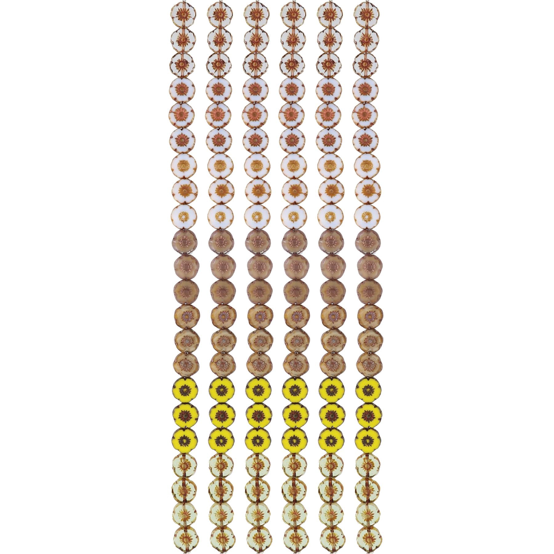 The Beadsmith Czech Glass Strands – Pressed & Table Cut Beads – 6 x 7-Inch Strands, 22 Beads Per Strand – Hibiscus Fall Mix – for Jewelry Making, Decorations & DIY Crafts