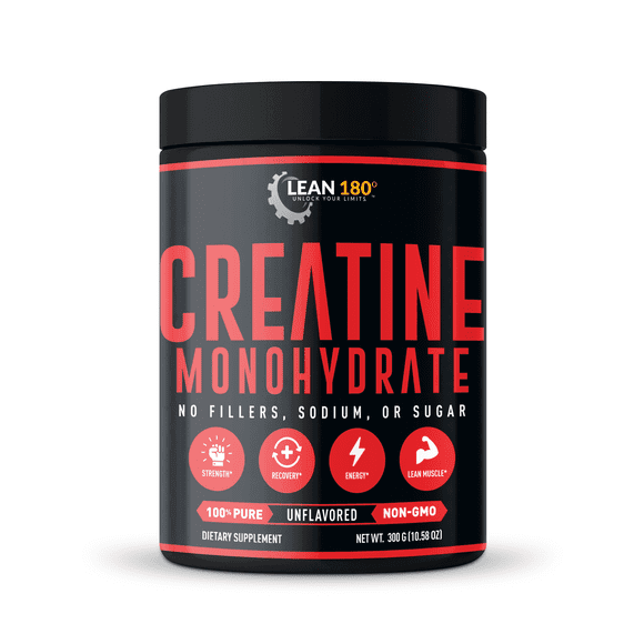 Lean 180 - Best Creatine Monohydrate Supplement - 100% Pure Powder - Improved Athletic Performance, Muscle, Recovery, Brain Function - Gluten Free, Non-GMO, Safe - (60 Servings)