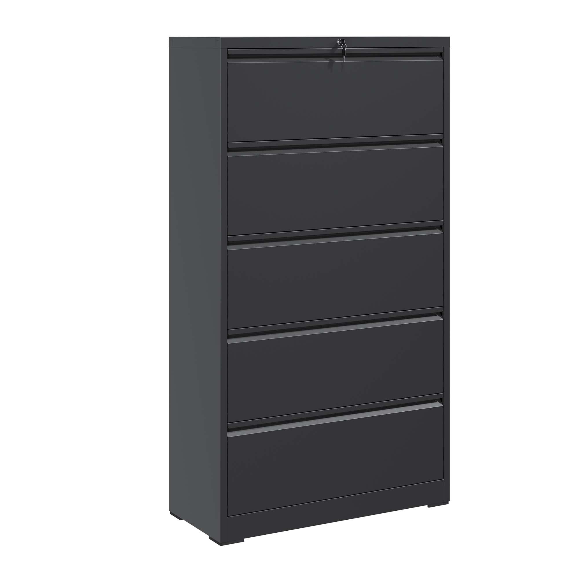 DRNANLIT 5-Drawer Steel Lateral File Cabinet with Locking System - Durable and Stylish Storage Solution for Home and Office, Black