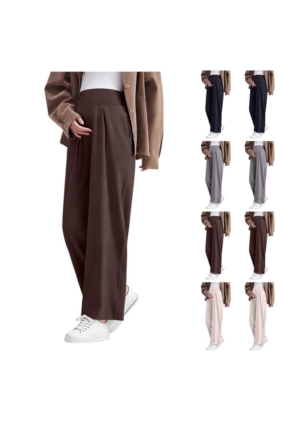 Womens Maternity Over The Belly Wide Leg Pants Stretchy High Waist Loose Fit Baggy Pregnancy Pants Business Work Office Trousers
