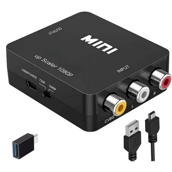 RCA AV to High-Definition Multimedia Interface Converter,1080P Mini RCA Composite CVBS AV to Video Audio Converter Adapter USB to Typec