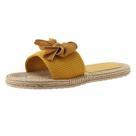 

Cathalem Slippers For Women Ladies Open Toe Bowknot Summer Bohemian Sandals Casual Shoes Flip Flops Yellow 39