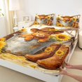 thumbnail image 3 of Manfei Cute Sunflowers Highland Cattle Fitted Sheet Queen 3-Piece,Floral Animal Bedding,Orange Brown,1 Fitted Sheet and 2 Pillowcases, 3 of 6
